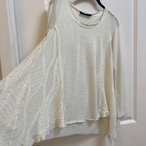 BSB White Long Sleeve Boho Crochet Panel Blouse, Size M - Picture 5 of 9